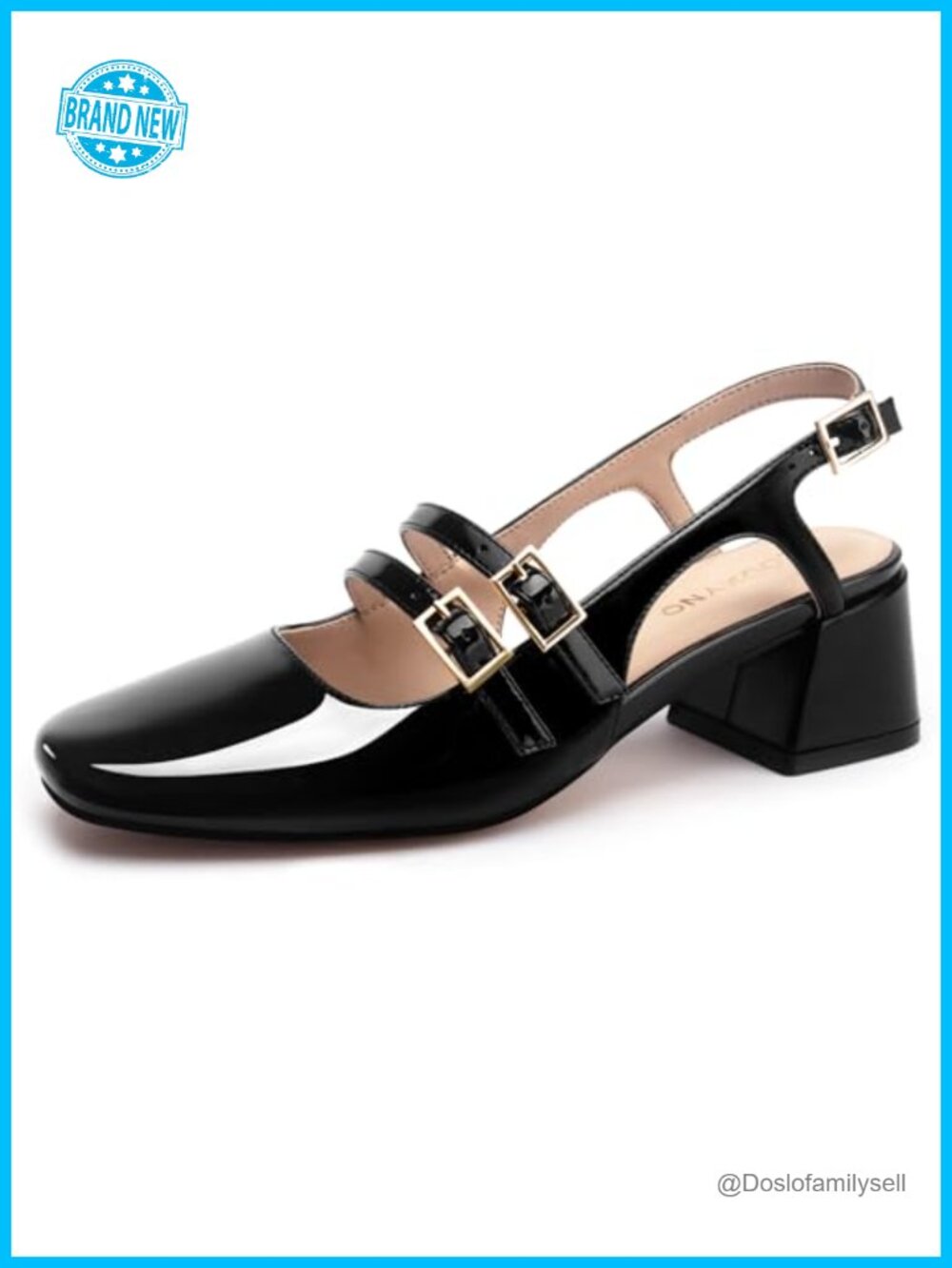 Women's Mary Jane Slingback Pumps Faux Leather Block Heel Square Toe
